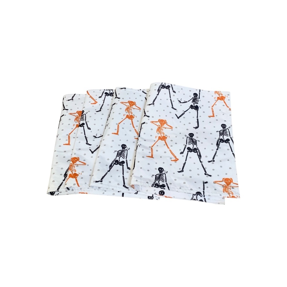 Domain Halloween Dancing Skeleton Placemats Set of 4 White Orange Black Dot